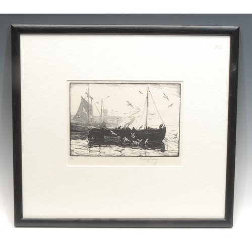 2119 - George Soper RE (1870-1942) 
Fishing Boat with Seagulls 
signed, 7/50, etching, 15cm x 19cm