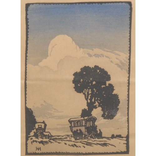 2087 - Eric Hesketh Hubbard (1892 - 1957), Caravans,  colour woodcut, signed in pencil, 25cm x 19cm