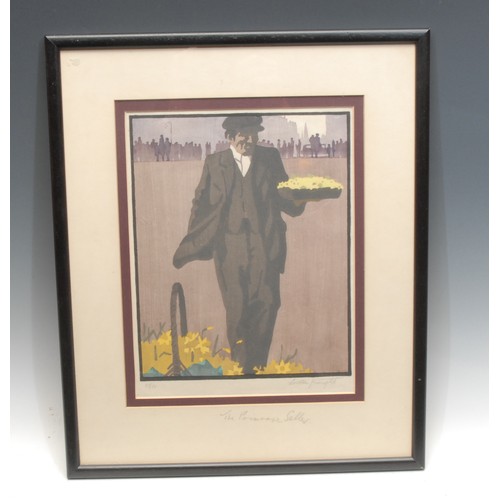 2055 - Edward Loxton Knight  (1905 - 1993), Primrose Seller, colour woodcut, signed in pencil, 28cm x 21cm