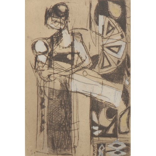 2220 - John Watson (1923-1992) 
Woman Cradling Child 
signed, numbered 1/50, mixed media etching, 12cm x 8c... 