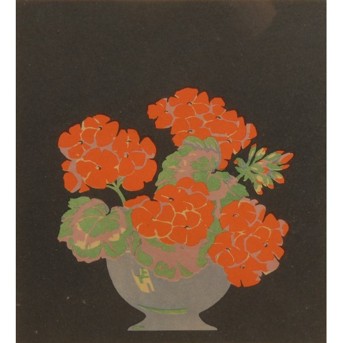 2079 - English School (20th century) 
Geraniums 
indistinctly signed, colour woodcut, 21cm x 19cm