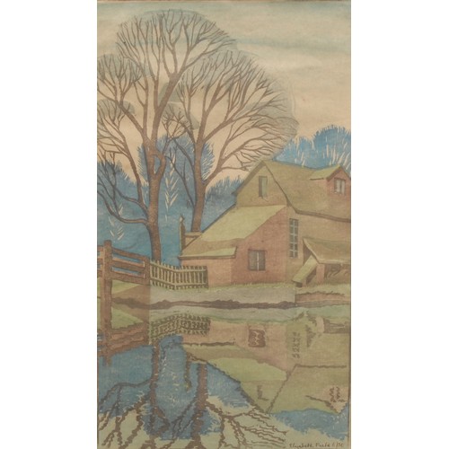 2070 - Elizabeth Field (1953 - 2014), The Mill Guy's Field,   
signed, colour woodcut, 6/50, 36.5cm x 20.5c... 