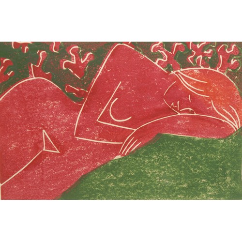 2037 - David Maria Kiss (1930-2002) 
Reclining Red Nude 
signed, 66/100, lithograph, 21cm x 31cm