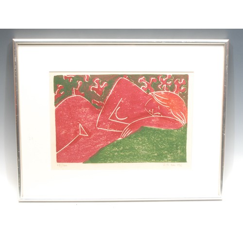 2037 - David Maria Kiss (1930-2002) 
Reclining Red Nude 
signed, 66/100, lithograph, 21cm x 31cm