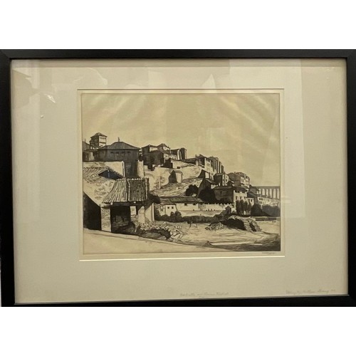 2352 - William Strang (Scottish 1859 - 1921), Old walls and Roman Viaduct Segovia, etching, signed in penci... 