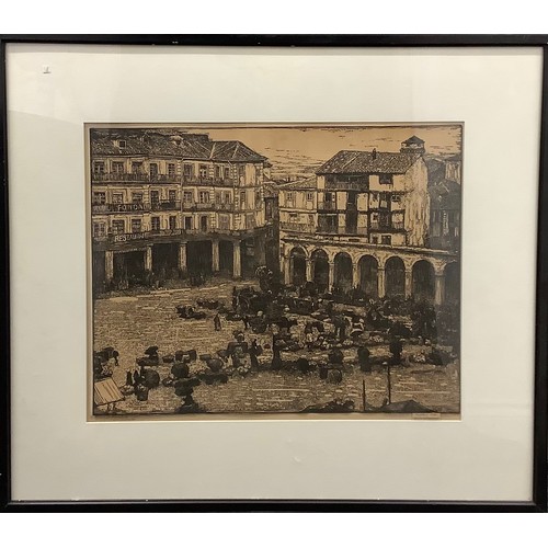 2315 - Sidney Lee (1866 - 1949), Wet Morning, Segovia Market, zinc cut, signed to a cartouche, inscribed in... 