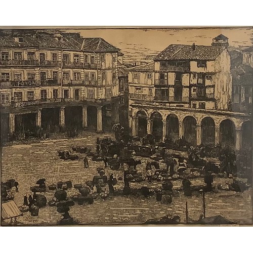 2315 - Sidney Lee (1866 - 1949), Wet Morning, Segovia Market, zinc cut, signed to a cartouche, inscribed in... 