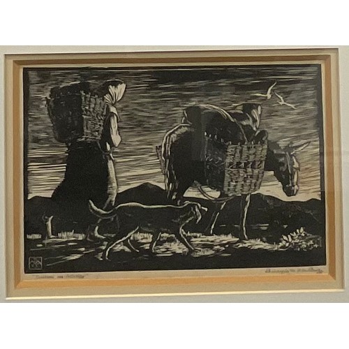 2320 - Somhairle Mac Cana (Irish 1901 - 1975), Peat Gathering, woodcut, signed in pencil, 19.5cm x 28cm