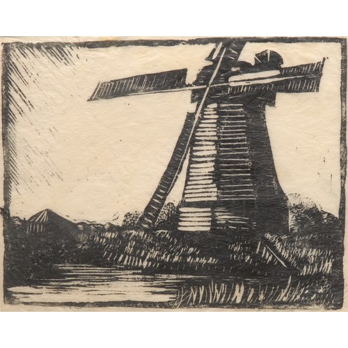 2094 - Ethel Elizabeth Angell (1889-1972) 
Windmill in Landscape 
signed, woodcut, 16cm x 20cm