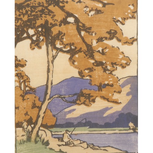 2144 - Helen G. Stevenson (fl. 1920-1936) 
A Highland Loch 
signed, titled, colour woodcut, 15cm x 12.5cm