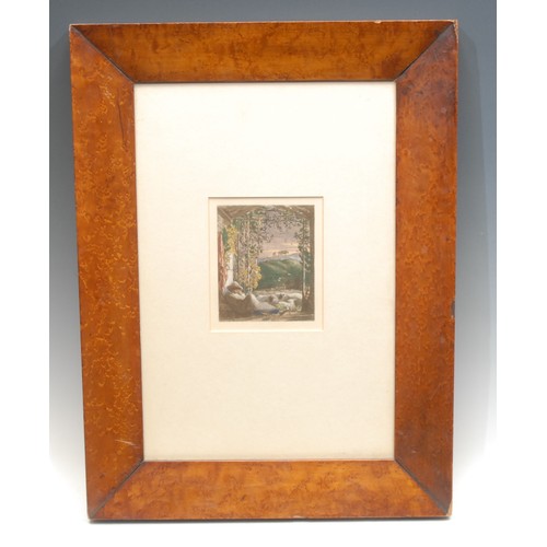 2313 - Samuel Palmer (1805 - 1881), after, Sleeping Shepherd, colour print, 11cm x 9cm, maple frame