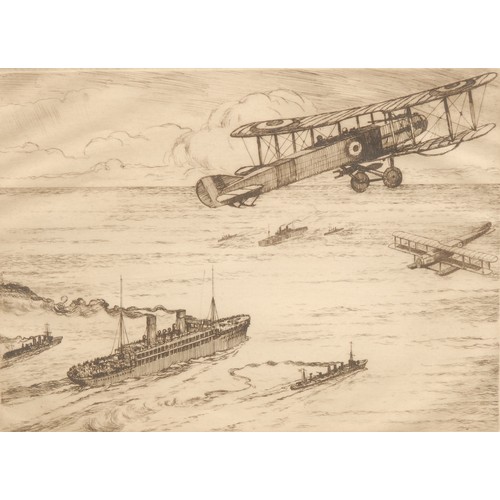 2301 - Robert Henry Smith (fl. 1906-1930) 
Convoy with Supporting Planes 
signed, etching, 19cm x 23cm