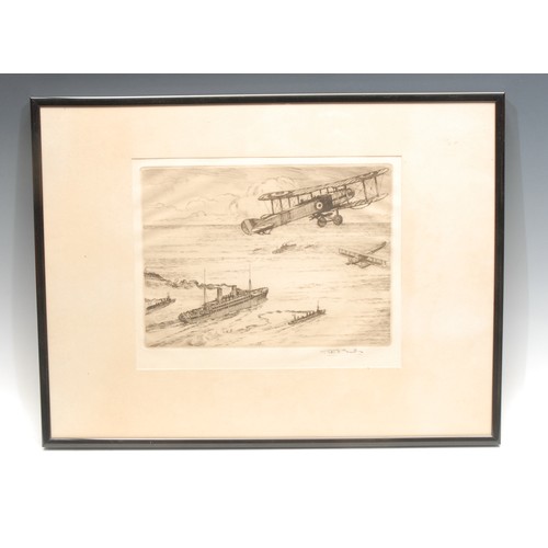 2301 - Robert Henry Smith (fl. 1906-1930) 
Convoy with Supporting Planes 
signed, etching, 19cm x 23cm