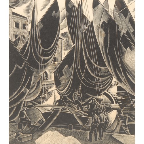 2156 - Iain McNab (Bn.1944), Drying Sails, Lake Garda,  
wood engraving, signed, titled and numbered 7/50 i... 