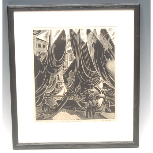 2156 - Iain McNab (Bn.1944), Drying Sails, Lake Garda,  
wood engraving, signed, titled and numbered 7/50 i... 