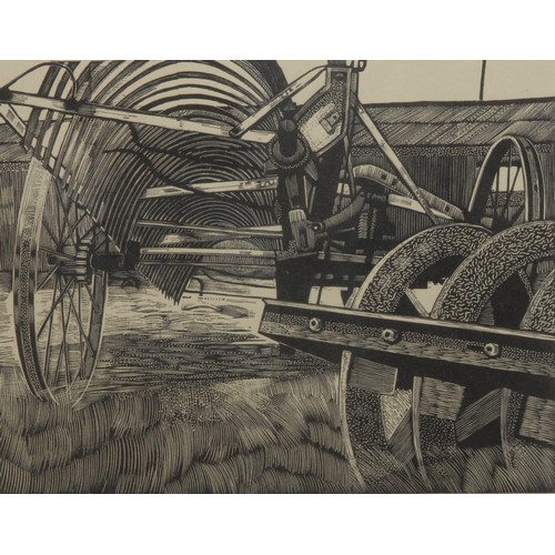 2113 - Garrick Palmer (1933-2023) 
Farm Machines 
signed, dated 1963, titled, wood engraving, 19cm x 24cm