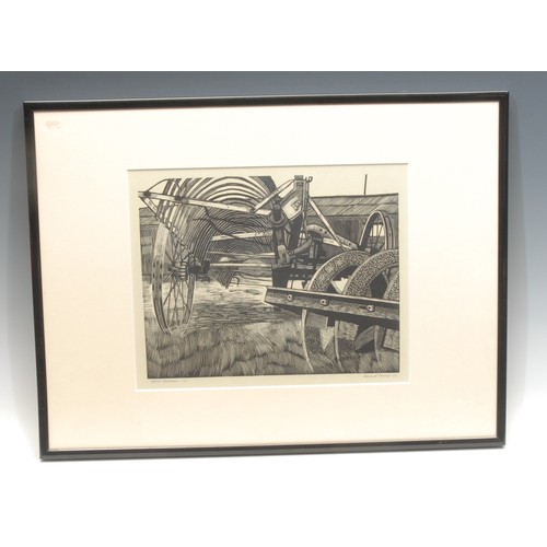 2113 - Garrick Palmer (1933-2023) 
Farm Machines 
signed, dated 1963, titled, wood engraving, 19cm x 24cm