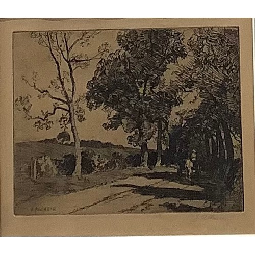 2173 - John Atkinson (1863 - 1924), by and after, Country Lane With Cart, signed, etching, 15cm x 17.5cm