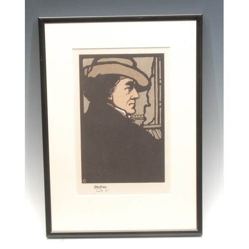 2054 - Edward Gordon Craig (1872 - 1966), Henry Irving,  
signed in block, colour woodcut, 20cm x 13cm