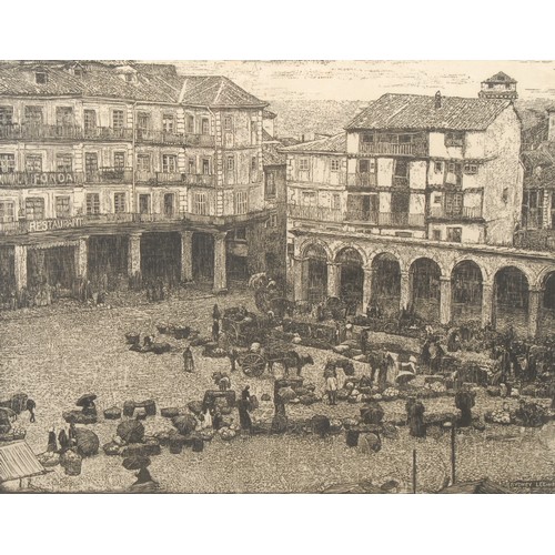 2330 - Sydney Lee (1866-1949) 
Wet Morning on Segovia Market 
signed, dated 1908, zinc etching, 42cm x 49cm