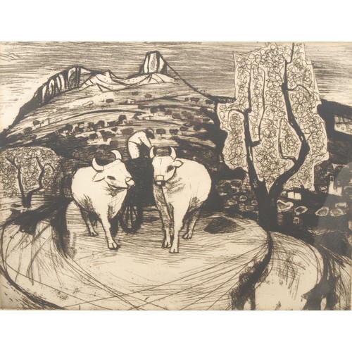 2226 - Julian Trevelyan (1910-1988) 
Oxen in Sardinia 
signed, 10/20, etching, 37.5cm x 50cm