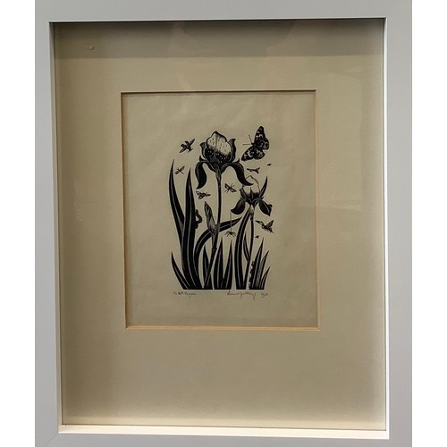 2299 - Robert Gibbings  (Irish 1889 - 1958), Iris and Insects, woodcut, signed in pencil, dated 1958, 19.5c... 