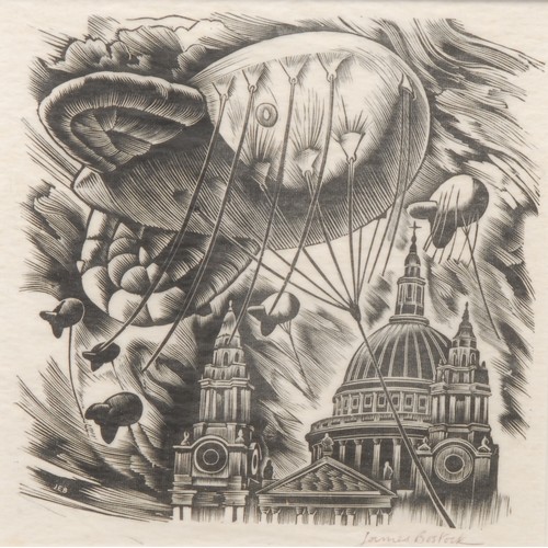 2164 - James Bostock (1917-2006) 
Barrage Balloon Over St Paul's 
signed, wood engraving, 17cm x 16.5cm