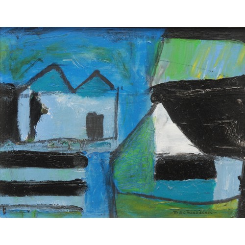 2278 - Pádraig MacMiàdhachain (b. 1929-) 
Houses of the Fishermen 
signed, title to verso, oil on board, 19... 