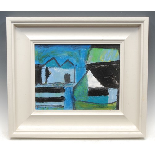 2278 - Pádraig MacMiàdhachain (b. 1929-) 
Houses of the Fishermen 
signed, title to verso, oil on board, 19... 