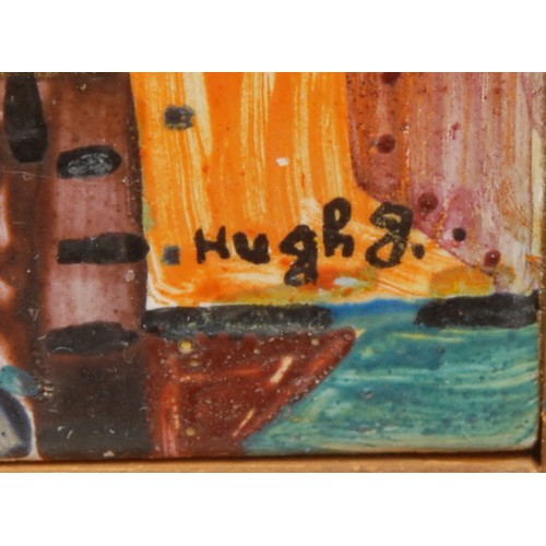 2154 - Hugh (Expressionist School, 20th century) 
Cityscape at Night 
signed, oil on tiles, 32cm x 16cm