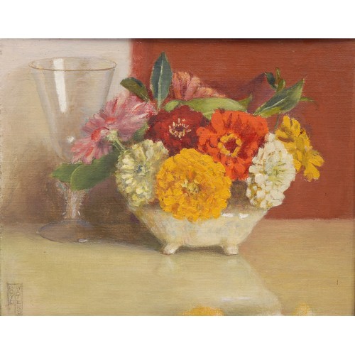 2110 - Frederick Boyd Waters (1879-1967) 
Still Life with Flowers and Glass 
signed, oil on board, 20cm x 2... 