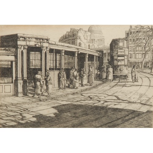 2161 - J. Chamberlain (English School, mid-century) 
Morning in the City 
signed, etching, 16cm x 23cm