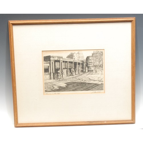 2161 - J. Chamberlain (English School, mid-century) 
Morning in the City 
signed, etching, 16cm x 23cm