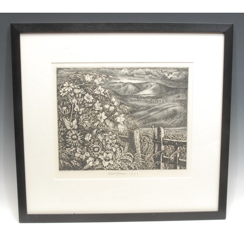 2306 - Robin Tanner (1904-1988) 
August in Wiltshire 
signed, dated 1976, etching, 26.5cm x 31.5cm