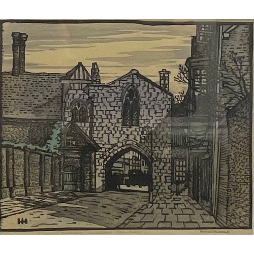 2089 - Eric Hesketh Hubbard (1892 - 1957), St Anne's Gate, Salisbury, colour woodcut, signed and titled in ... 