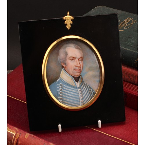 2290 - Portrait Miniature - English School (19th century), Napoleonic Officer in Uniform, inscription to ve... 