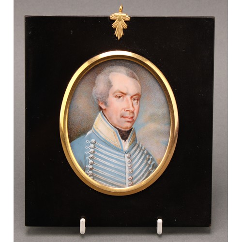 2290 - Portrait Miniature - English School (19th century), Napoleonic Officer in Uniform, inscription to ve... 