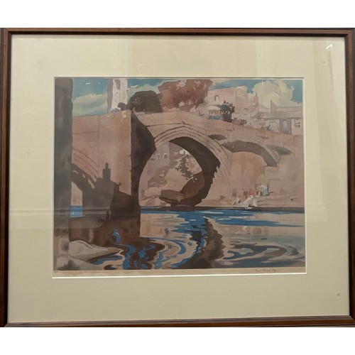 2104 - Frank Brangwyn (1867 - 1956), Bridge at Barnard Castle, colour woodcut, printed by Joshijiro Urushib... 