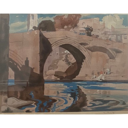 2104 - Frank Brangwyn (1867 - 1956), Bridge at Barnard Castle, colour woodcut, printed by Joshijiro Urushib... 