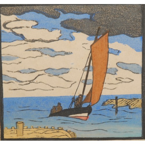 2069 - Elizabeth Christie Austen Brown (1869-1942) 
Sailing Boat 
signed, colour woodcut, 13.5cm x 13.5cm