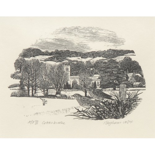 2158 - Ian Stephens RE (b. 1940-) 
Cottesbrooke 
signed, titled, dated 1984, wood engraving, 11cm x 14cm