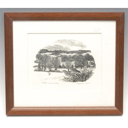 2158 - Ian Stephens RE (b. 1940-) 
Cottesbrooke 
signed, titled, dated 1984, wood engraving, 11cm x 14cm