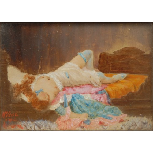 2083 - English School (20th century) 
Semi-Clad Female in Repose 
indistinctly signed, oil on board, 10cm x... 