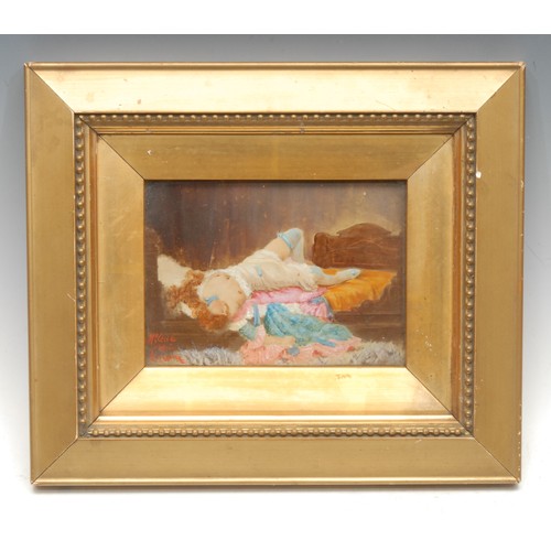 2083 - English School (20th century) 
Semi-Clad Female in Repose 
indistinctly signed, oil on board, 10cm x... 