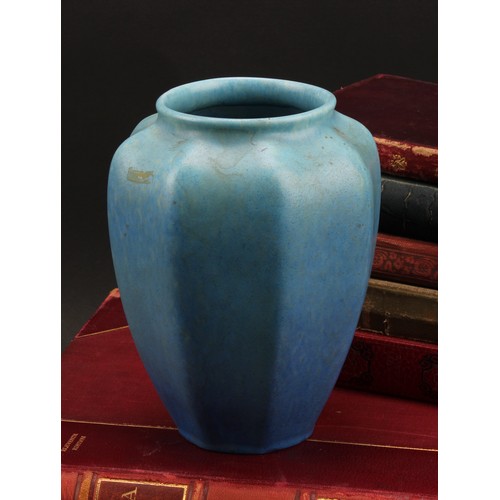 2400 - A Pilkington's Royal Lancastrian art pottery vase, glazed in tones of mottled blue, 15.5cm high, des... 