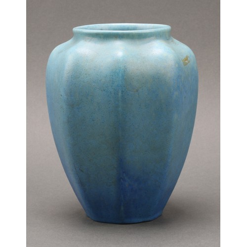 2400 - A Pilkington's Royal Lancastrian art pottery vase, glazed in tones of mottled blue, 15.5cm high, des... 