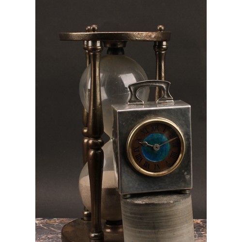 2403 - An Arts & Crafts Tudric pewter carriage time piece, designed by Archibald Knox (1864-1933), 5.5cm co... 