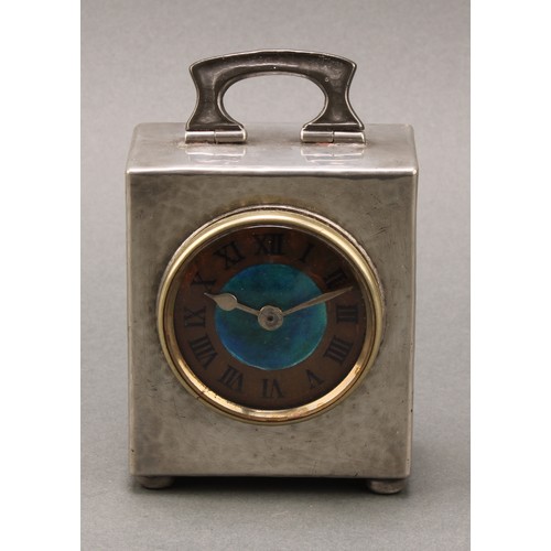 2403 - An Arts & Crafts Tudric pewter carriage time piece, designed by Archibald Knox (1864-1933), 5.5cm co... 