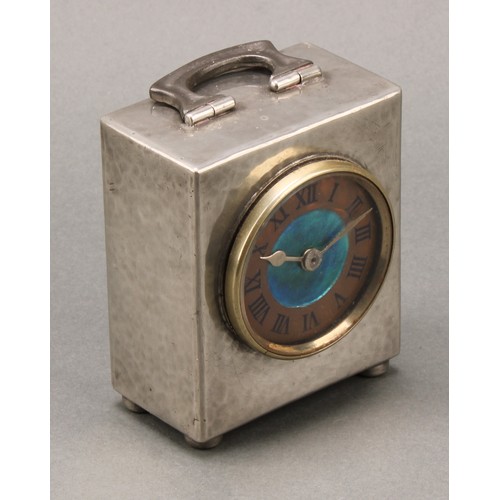 2403 - An Arts & Crafts Tudric pewter carriage time piece, designed by Archibald Knox (1864-1933), 5.5cm co... 