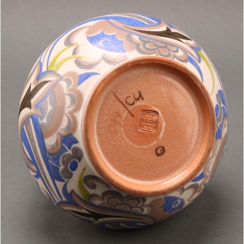 2424 - A Carter Stabler Adams Poole Pottery compressed ovoid vase, possibly decorated by Marian Heath, 12.5... 